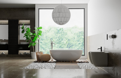 Contemporary bathroom created as a 3D rendering
